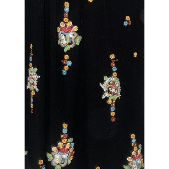 Free People Embroidered Oxford Swing Dress Tunic Black Small Floral Bohemian EUC - Picture 5 of 10